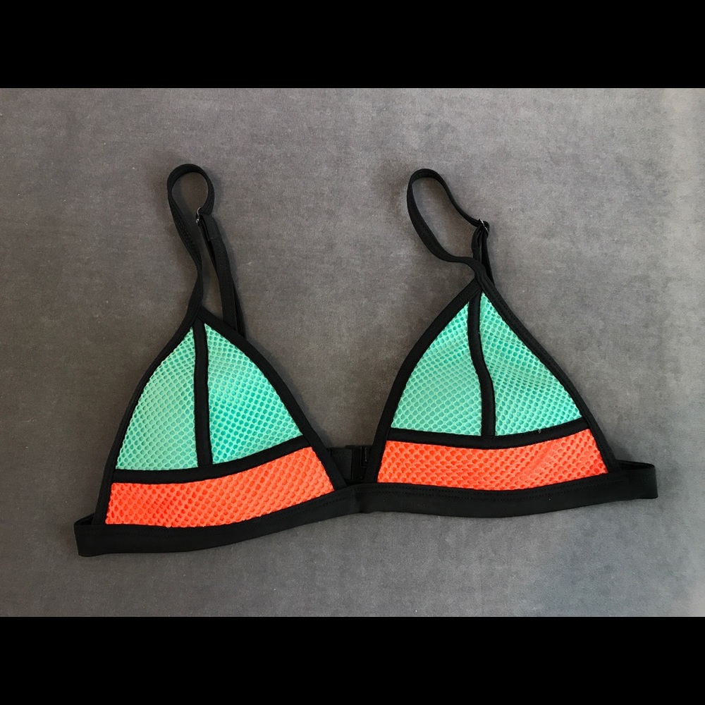 Colorblock orange green triangle bikini top size L